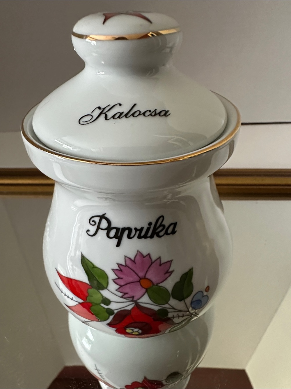 Vintage Kalocsa Porcelain Paprika Jar with Floral Motif